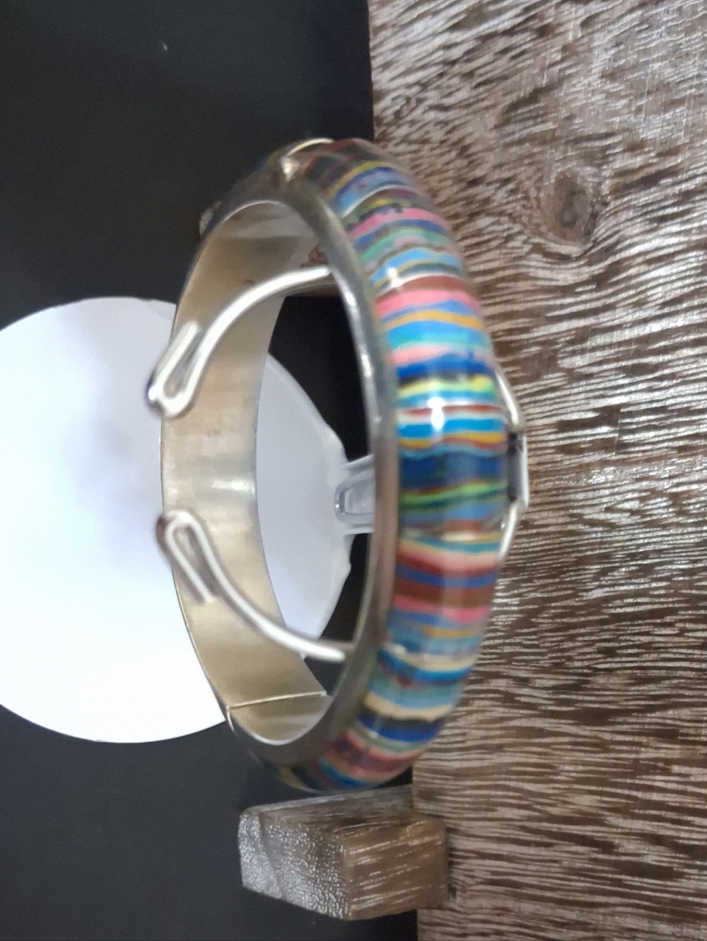 Jay King Mine Finds DTR .925 Rainbow Calsilica Hinged Bangle Bracelet